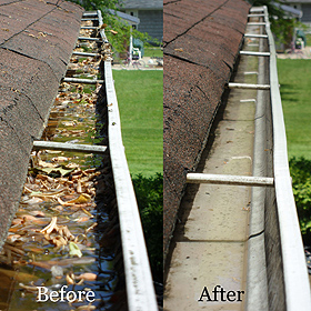 Gutter cleaning bath - before and after